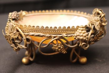 Vintage Trinket Dish Made With MOP And Grape Cluster Accents