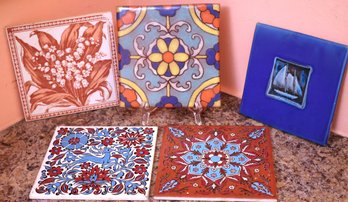 Assorted Vintage Decorative Ceramic Tiles
