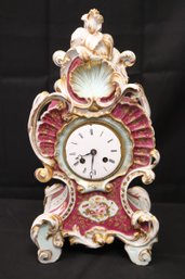 Vintage French Style Porcelain Mantle Clock With Hand Painted Detail - (see Description)