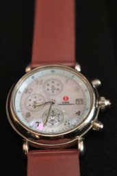 Michelle CSX Chronograph Watch W Stainless Steel Case, Pink Rubber Wrist Band, 10 ATM Water Resistant