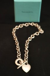 Tiffany And Co. 925 Sterling Chain Link Necklace With Heart Charm