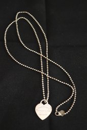 Tiffany And Co Sterling 925 Beaded Necklace With Heart Charm
