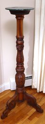 Ornate Carved Wood Marble Top Pedestal