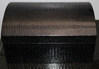 Large Black Alligator Leather Look Finish Hinged Decorative Trinket Box