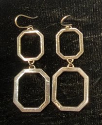 Sterling Silver Vintage Pair Of Coach Double Octagon Drop Earrings- Signed