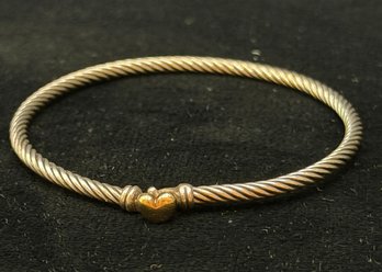 18KYG/ .925 David Yurman Cable Buckle Bracelet With Gold Heart Buckle Closure- Signed
