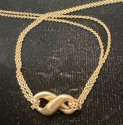 Sterling Silver Tiffany & Co. 16' Double Strand Link Necklace With Infinity Knot Pendant - Signed