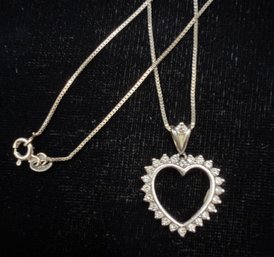 14K WG Open Heart Sliding Diamond Pendant In 20' Box Link Necklace