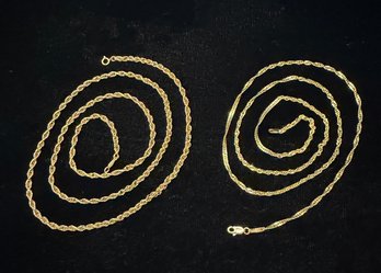 14K YG 25' Classic Rope Style Necklace Plus 24' Twisted Rope Necklace