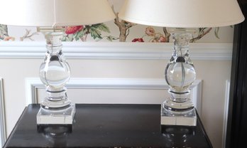 Pair Of Restoration Hardware Crystal  Banister Table Lamps