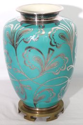 Gorgeous Antique Turquoise Porcelain Vase With Sterling Silver Overlay By Krautheim Selb Bavaria Germany.