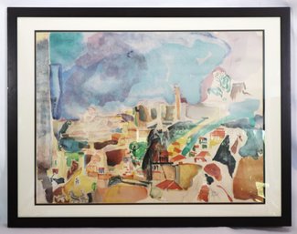 Abstract Watercolor Painting Of Jerusalem Signed Joseph Zaritsky.