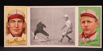 1912 T202 Hassan Triple Folder Baseball Card Featuring St. Louis Cardinals Players Roger Bresnahan And Bob