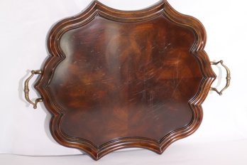 Maitland Smith Vintage Regency Mahogany Scalloped Edge Tray With Brass Handles.