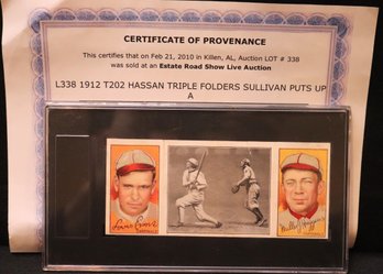 1912 Hassan Triple Folder (T202) Baseball Card Featuring St. Louis Cardinals Players Miller Huggins And St
