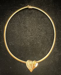 14K YG 15 Inch Choker Necklace With Spectacular Sliding Heart Pendant Dripping In Diamonds- Italy