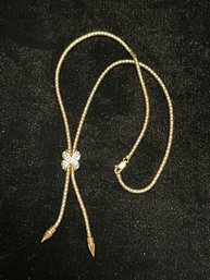14k YG 16 Inch Lariat Style Barrel Link Necklace With Diamond Ribbon Knot