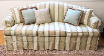 Classic Vintage Striped Pattern Slipcovered Sofa With Matching Pillows