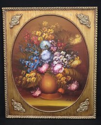 Vintage Vibrant Floral Still Life Oil Painting On Panel Signed By Artist H. Willis
