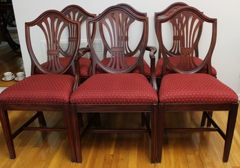 Set Of 6 Vintage Mahogany Shield Back Dining Chairs