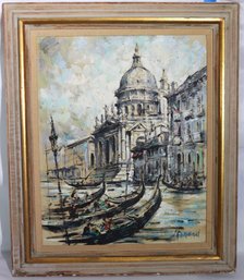 Vintage Midcentury Oil On Canvas Painting Of Venice Signed Armand.