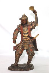 Vintage Polychrome, Bronze Samurai Statue With Sword And Fan. Approx. 9 X 21 Inches