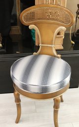 Empire Style Classical Style Side Chair With Blue Silk And Gold Dot Upholstery.