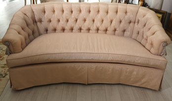 Custom Made Hollywood Regency Style Curved Sofa With Tufted Back.