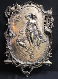 Vintage Art Nouveau Style Embossed Metal Wall Plaque