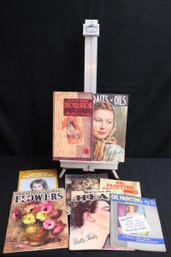 Stanrite Aluminum Portable Table Easel And Assorted Vintage Art Instruction Books And Magazines