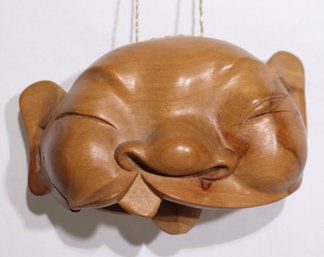 Vintage Asian Carved Wood Mask Chime/bell