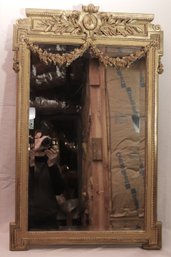 Gorgeous Continental French Louis XVI Style Gilt Wood Mirror With Floral Swags And Crest