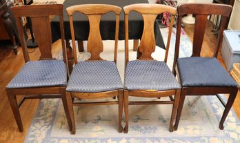 4 Vintage Oak Pegged Wood T- Back Chairs