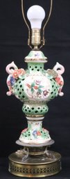 Vintage Capodimonte Style Pierced Floral Motif Porcelain Table Lamp