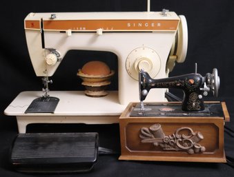 Vintage Singer 247 Sewing Machine With Foot Pedal And Singer Sewing Storage Box