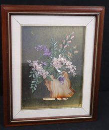 Gorgeous Framed Gemstone Floral Art Arrangement Signed By Artist