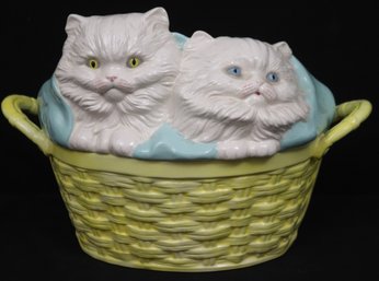 Charming Large Vintage Ceramic Kitten Pottery Basket/Planter