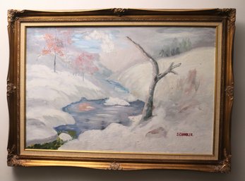 Vintage Winter Landscape Canvas Painting By Sandra Chandler