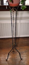 Vintage Twisted Wrought Iron Plant Stand With Floral Accents