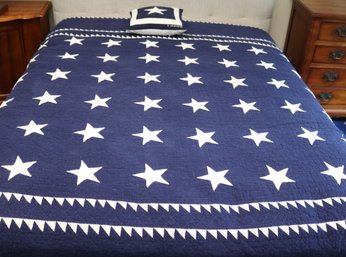 Classic Judy Boisson Patriotic Stars Quilt In Navy & White.