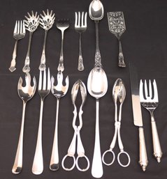 Assorted Silverplate Serving Pieces Includes A Sheffield Serving Spoon And Towle Stainless Steel Knife