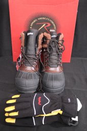 Rothco Venturer Cold Weather Brown Hiking Boots Size 10 And Refrigiwear Insulated Work Gloves Size L