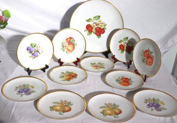 Hutschenreuther Bavaria Germany Gold Rimmed Fruit Plates And Serving Platter.