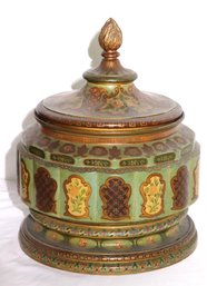 Large Antique Hand Painted French Provincial 3-piece Canister With Lid