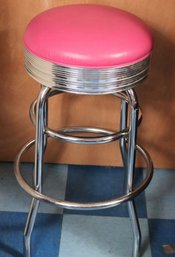 Retro Style Counter Stool With Pink Cushion