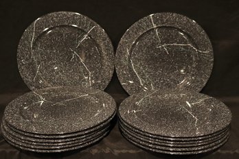 Set Of 13 Porcelain Chargers With Marbleized Finish. 12.5 Inches
