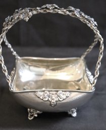 Sterling Silver Fancy Footed Floral Design Basket With Handle