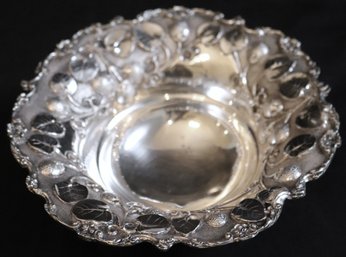 Sterling Silver Detailed Floral Footed Candy / Nut Bowl With Ruffled Rim