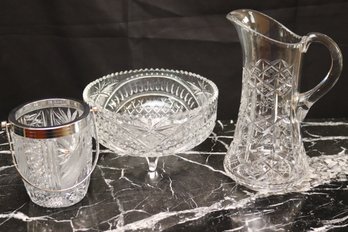 Includes A Fine Quality Crystal/ Glass Bowl, Pitcher And Small Ice Bucket With Handle