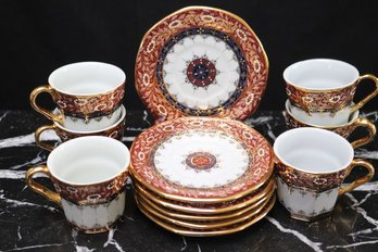 Gorgeous Hand Painted Cup And Saucer Set From Thailand With Gold Accents